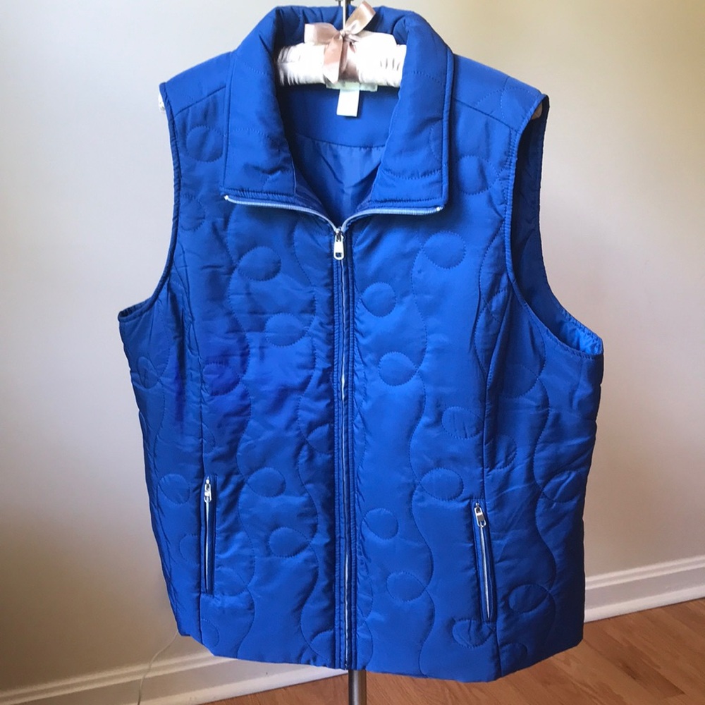 Christopher Banks Size XL Quilted Vest in Cobalt Blue with Silver Zipper